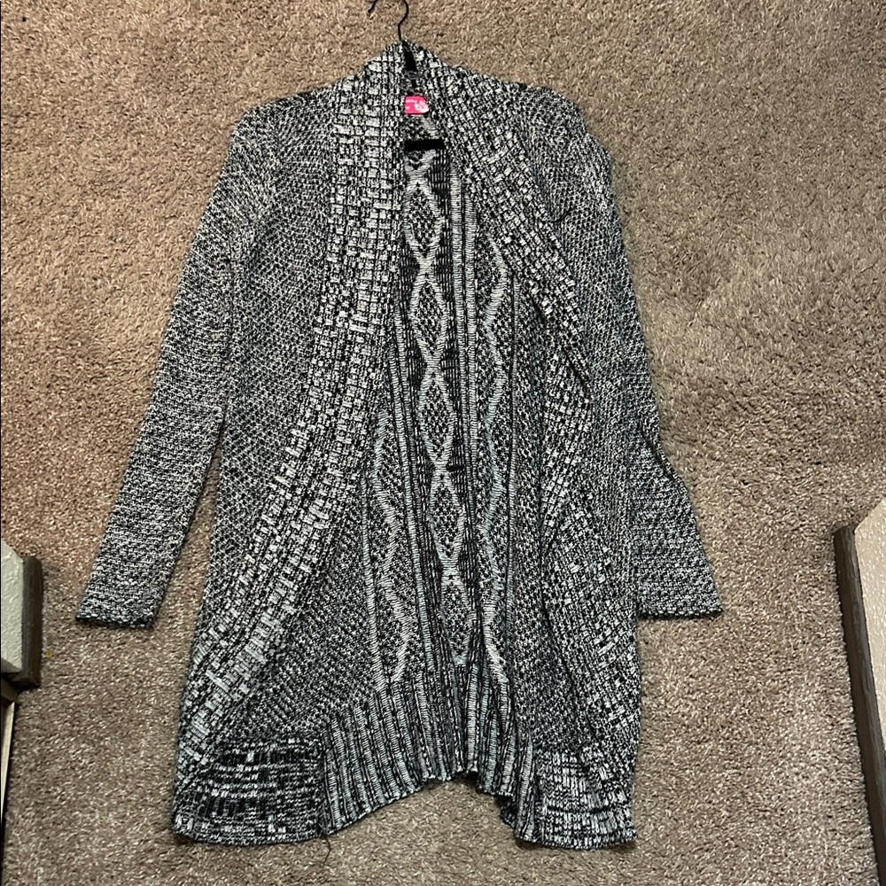 Women's Black and White Open Front Sweater